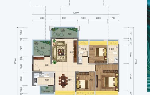 户型方正3+1房(图1)