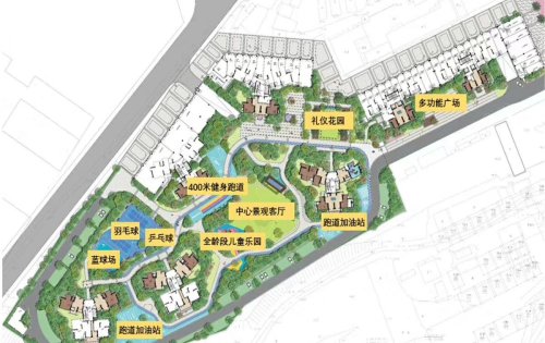 小区自带健身跑道 运动蓝球场、羽毛球场等，2.82超低容积率，风云式主题儿童趣味乐园(图3)