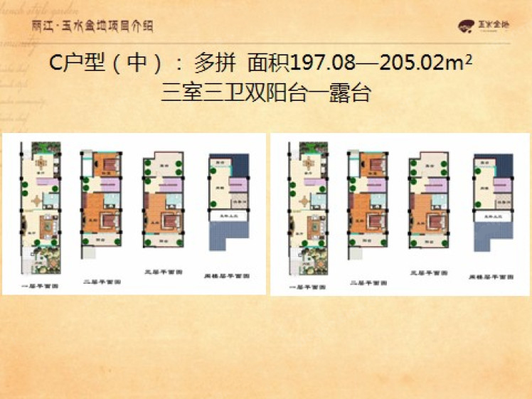 C户型3室3卫建筑面积197.08-205.02㎡