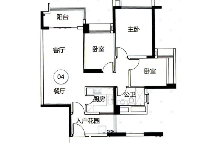 6栋1座04户型居  室：3室2厅1卫1厨建筑面积：95.00㎡